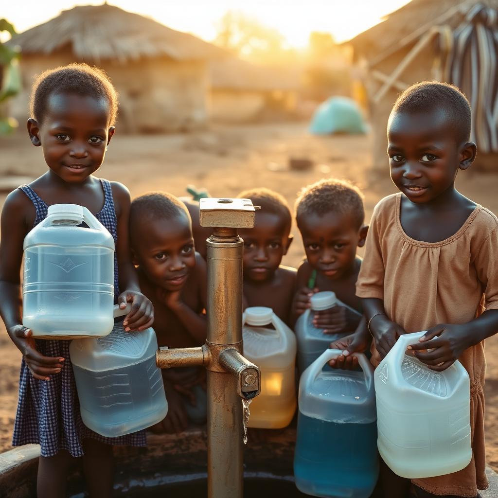 Children collecting clean water at a community pump